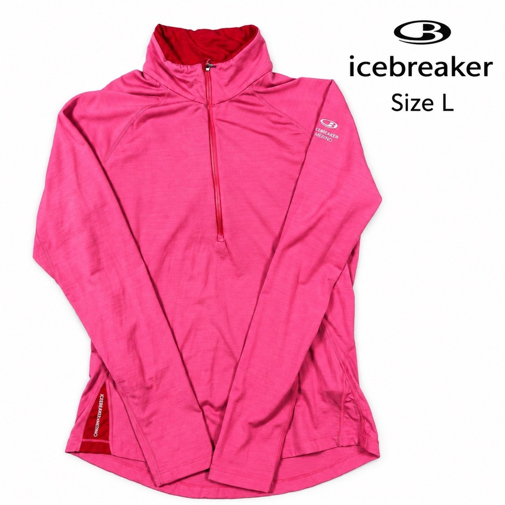 Icebreaker Bodyfit 260 Women L Pink Merino Wool Half Zip Base Layer Hiking Top